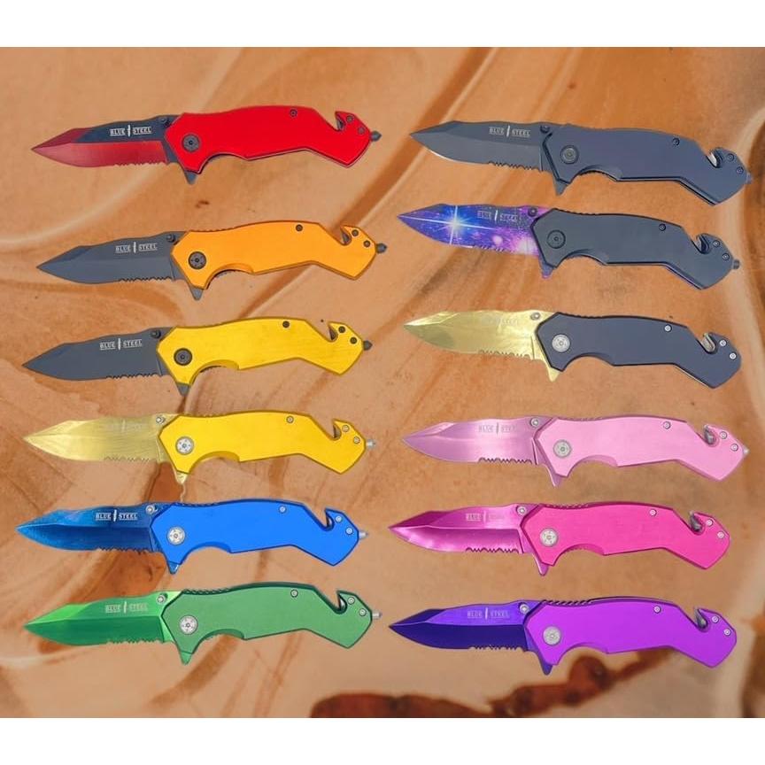 Cuchillo de Bolsillo Acero Azul Multifuncional Negro 8.26 cm