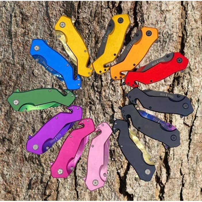 Cuchillo de Bolsillo Acero Azul Multifuncional Negro 8.26 cm