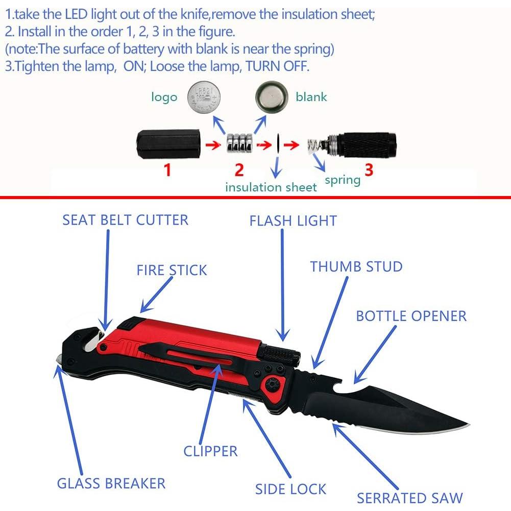 Cuchillo Plegable 7-en-1 Albatross con Linterna y Rompedor de Cristales - Herramienta de Emergencia Roja