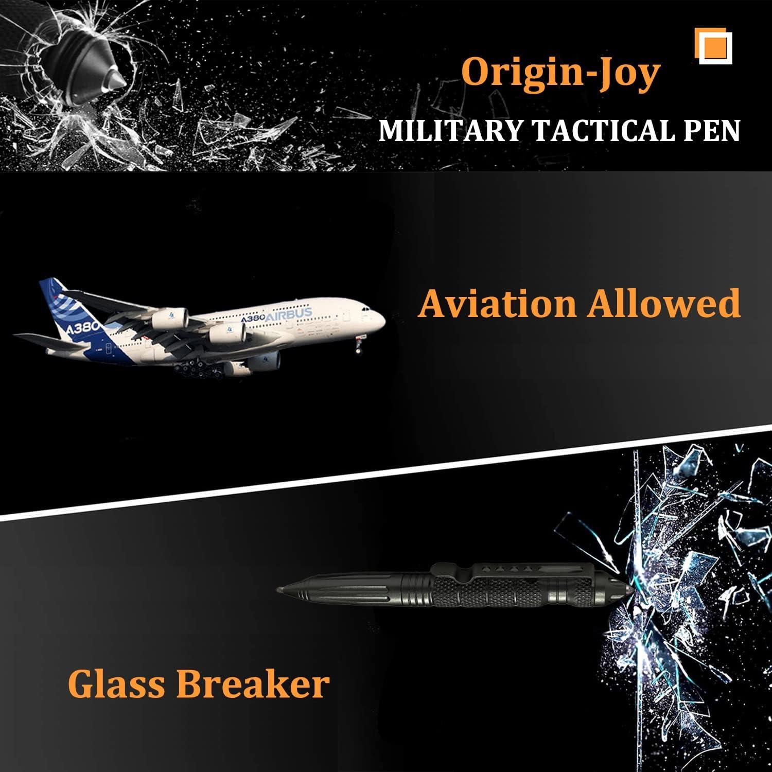 Origin-Joy Gift Boxed Tactical Pen, Tungsten Steel Military Tactical Pen, Emergency Self Defense Glass Breaker EDC Tool with 8 Refills (Black)
