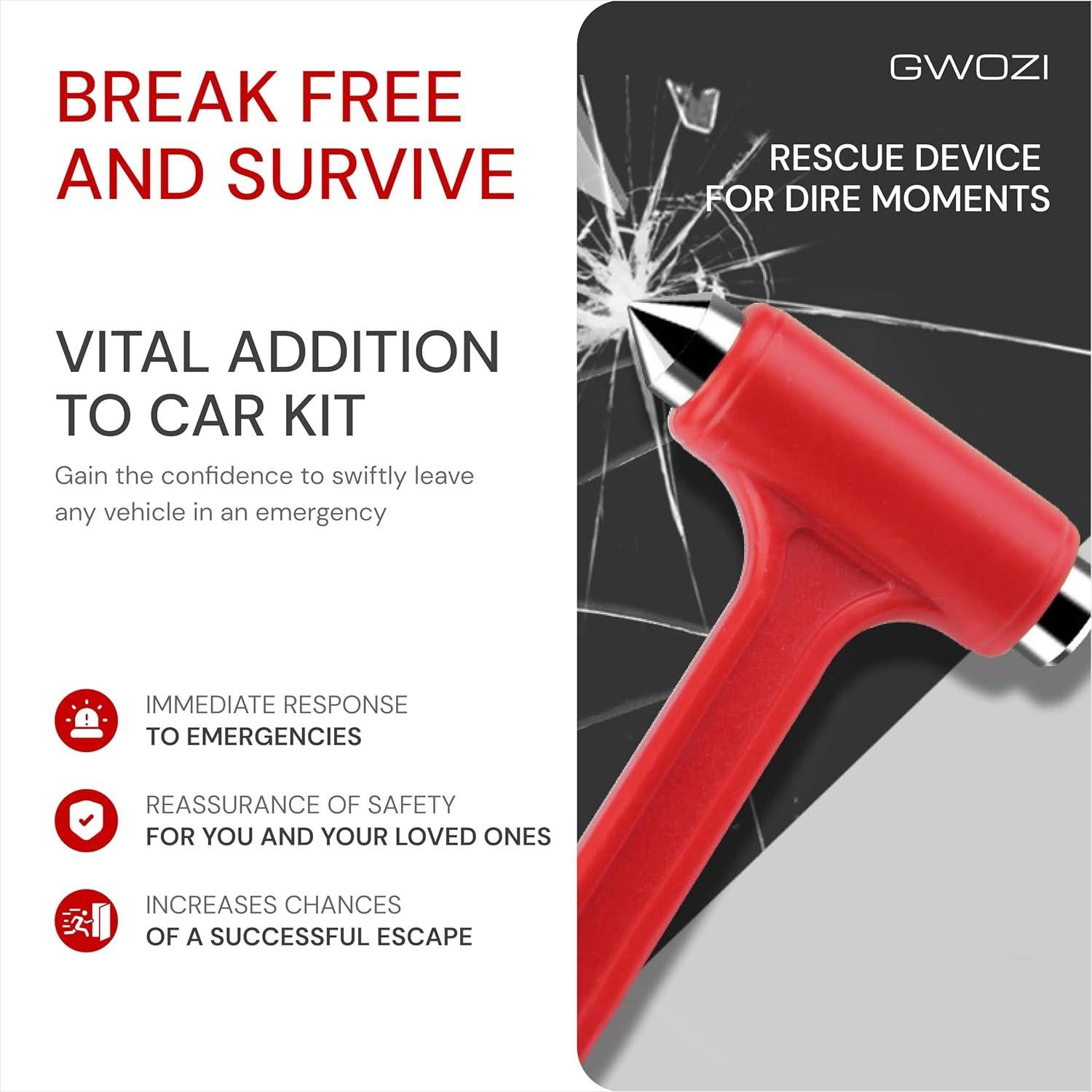 Cortador de Cinturón de Seguridad y Rompedor de Ventanas GWOZI 2-en-1