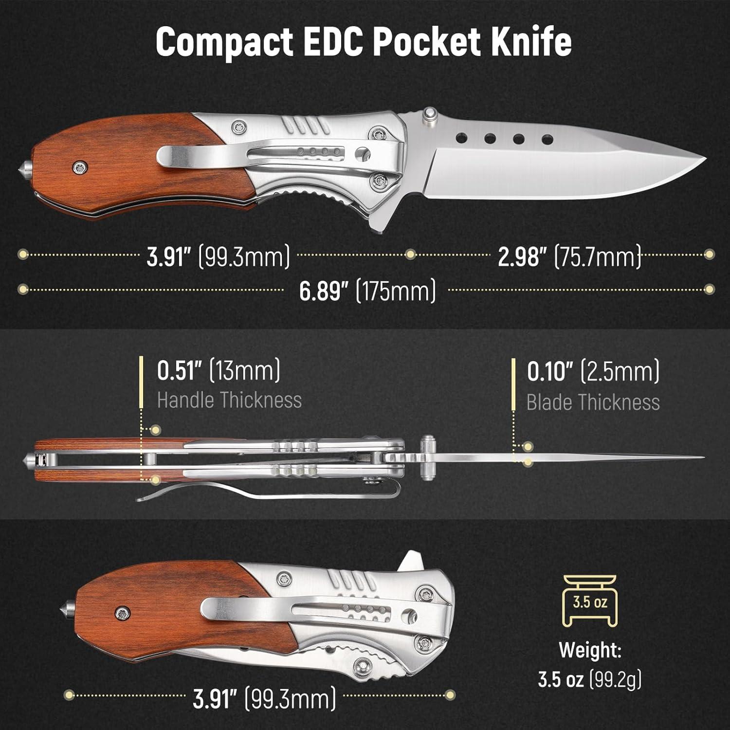 Cuchillo de bolsillo KEXMO 7.57 cm acero inoxidable mango madera