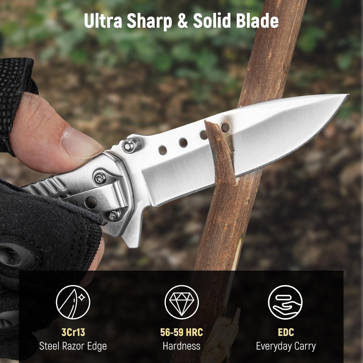 Cuchillo de bolsillo KEXMO 7.57 cm acero inoxidable mango madera