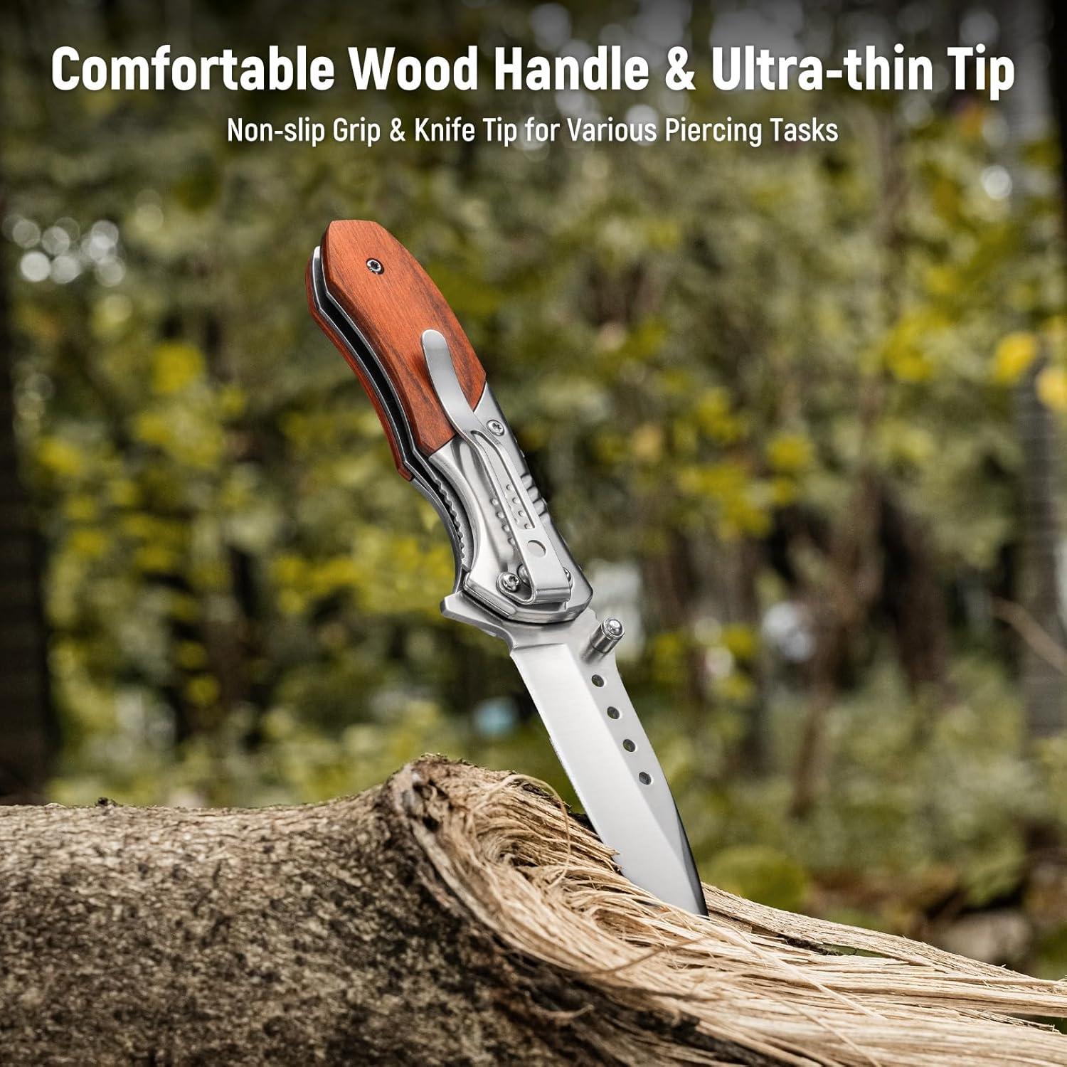 Cuchillo de bolsillo KEXMO 7.57 cm acero inoxidable mango madera