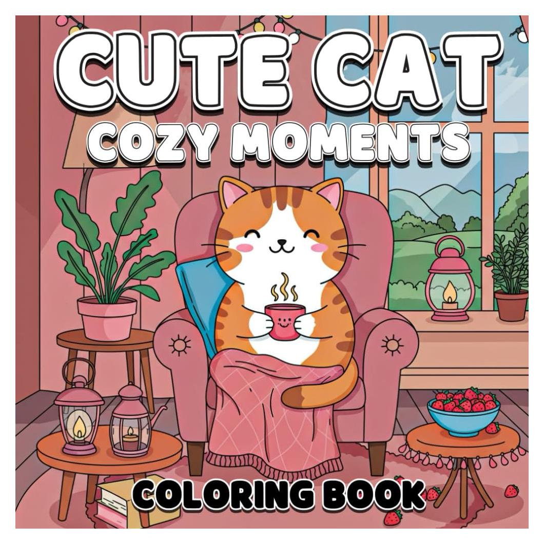 Cute Cat: Cozy moments coloring book: Bold & Easy Designs for Adults & Teens | Relaxing Kawaii, Garden Scenes, Comfy Patterns & Stress Relief