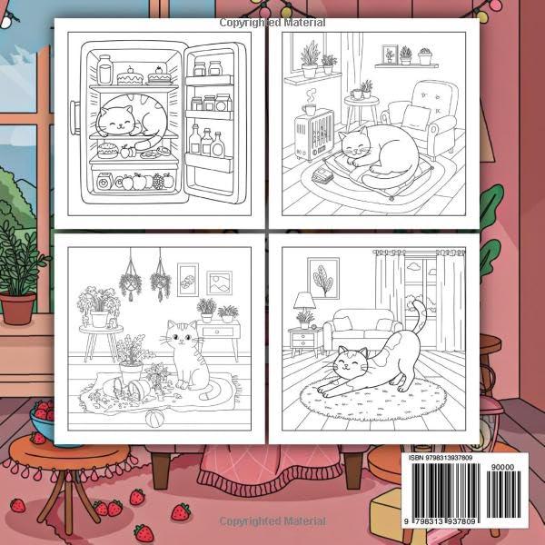 Cute Cat: Cozy moments coloring book: Bold & Easy Designs for Adults & Teens | Relaxing Kawaii, Garden Scenes, Comfy Patterns & Stress Relief