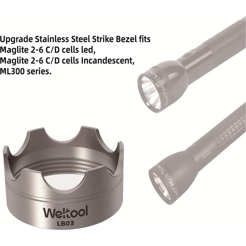 Bezel de Ataque Weltool para Linternas Maglite C/D - Acero Inoxidable