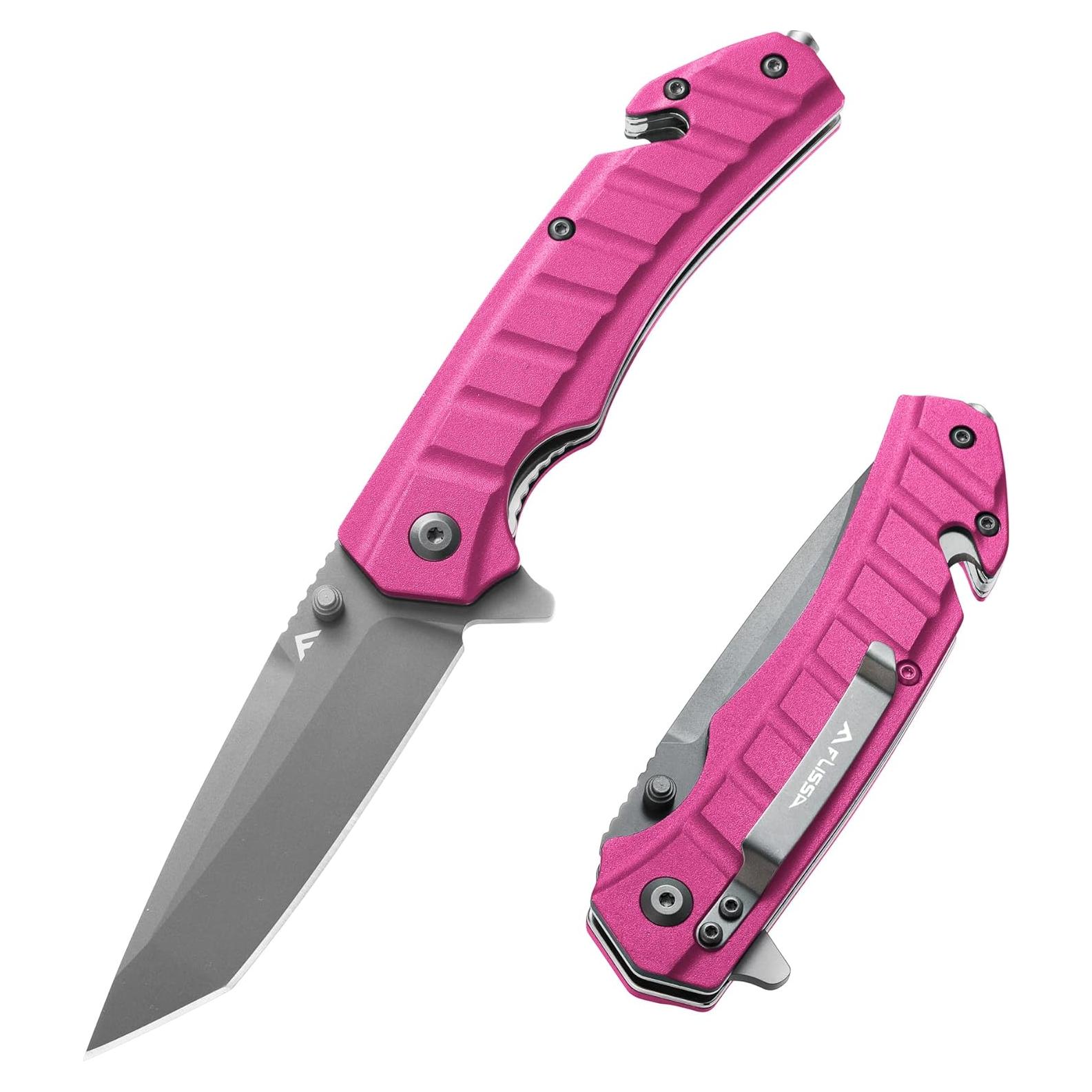 Cuchillo Plegable FLISSA Rosa con Hoja Tanto y Bloqueo