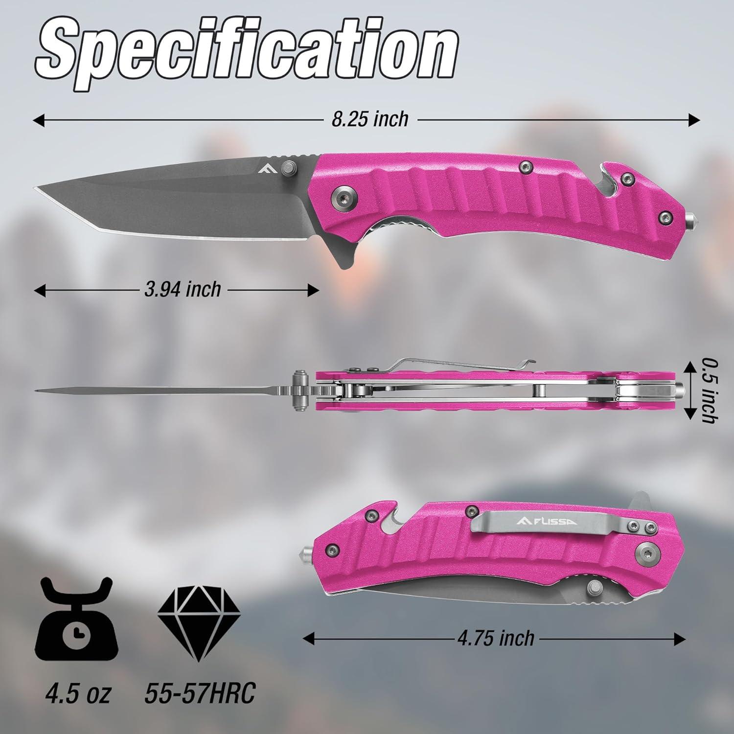 Cuchillo Plegable FLISSA Rosa con Hoja Tanto y Bloqueo