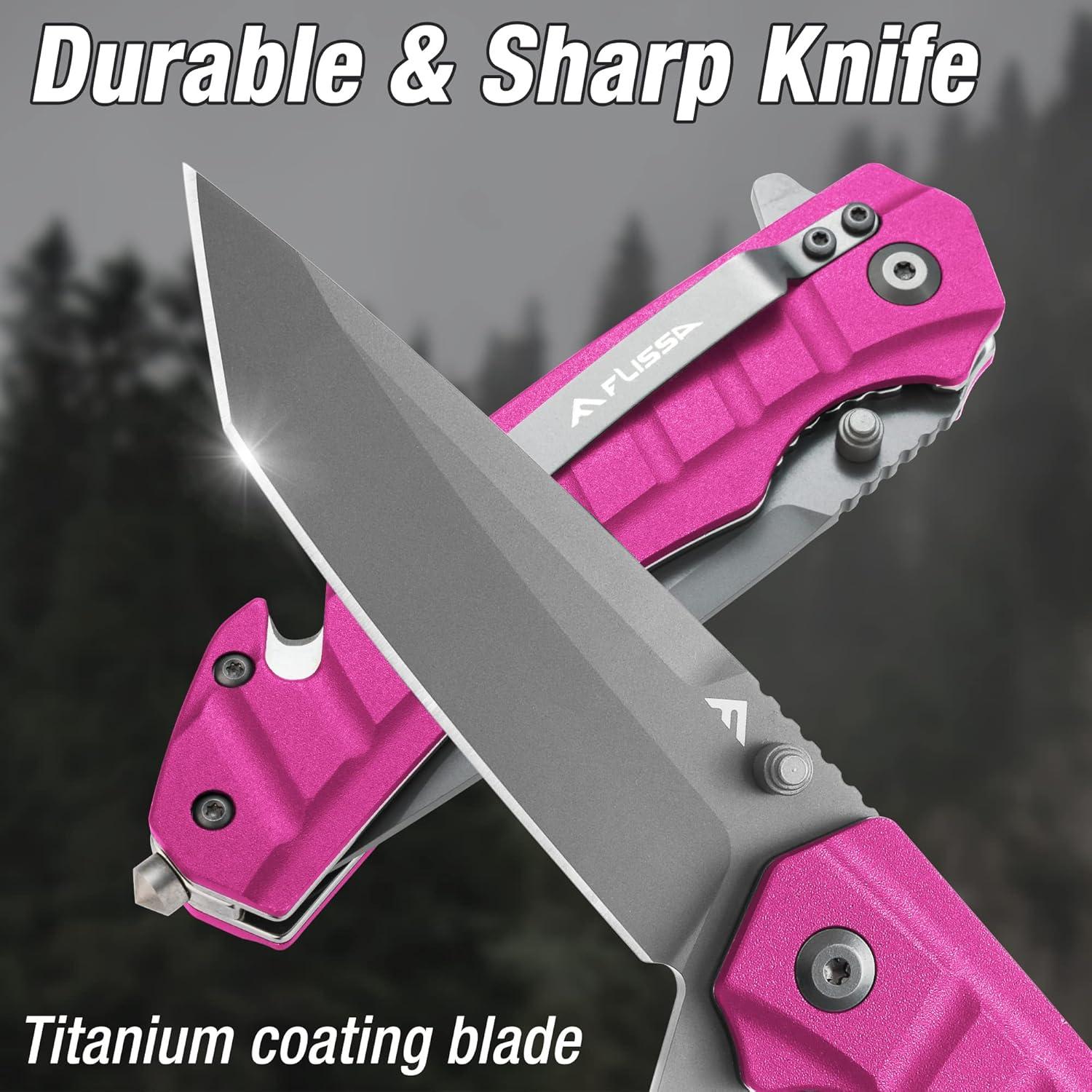 Cuchillo Plegable FLISSA Rosa con Hoja Tanto y Bloqueo