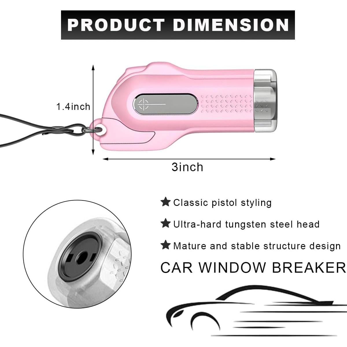 Rompe Ventanas de Coche Wevdn con Cuchilla de Acero Inoxidable Rosa