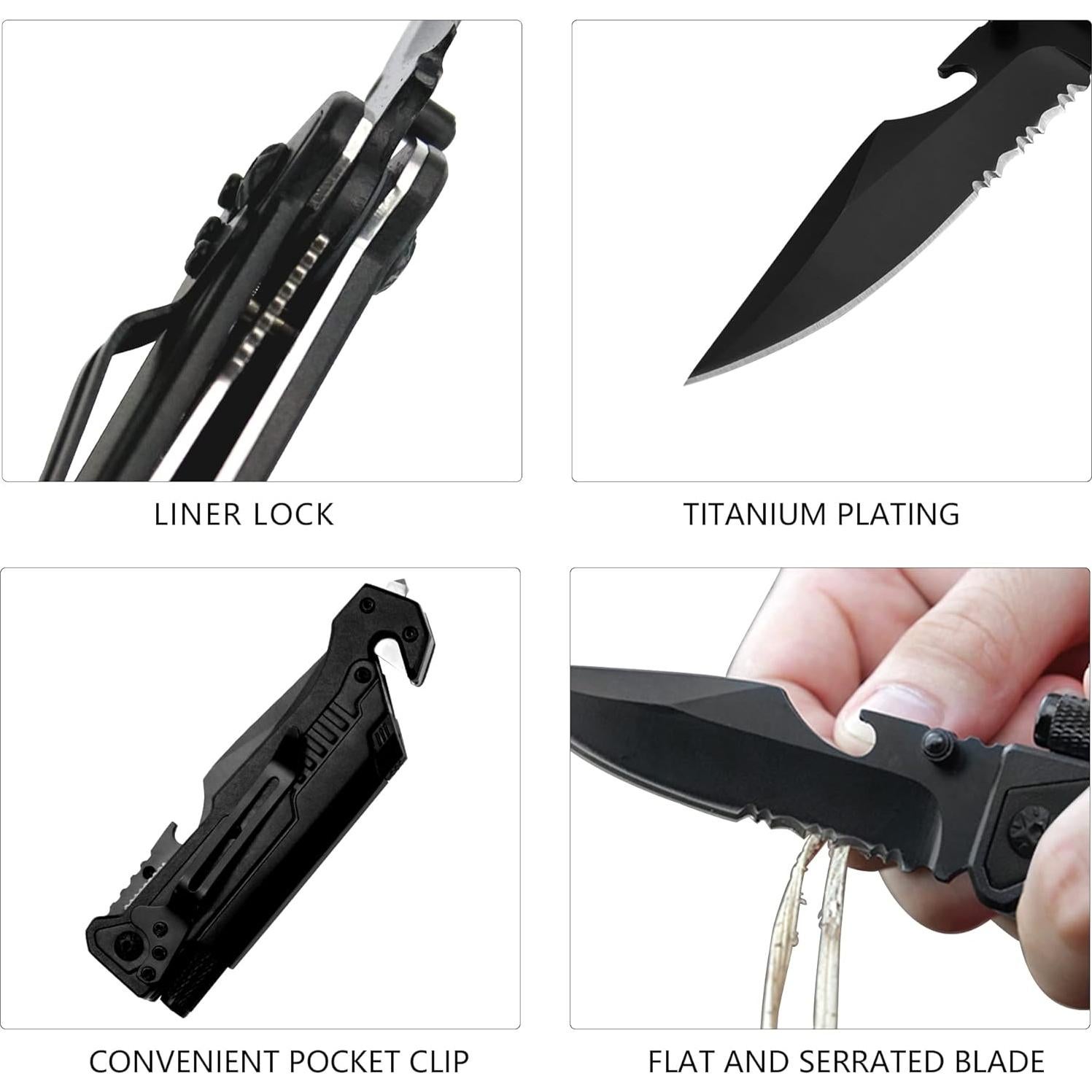 Cuchillo Plegable Táctico CHELONIAN 6-en-1 con Luz LED