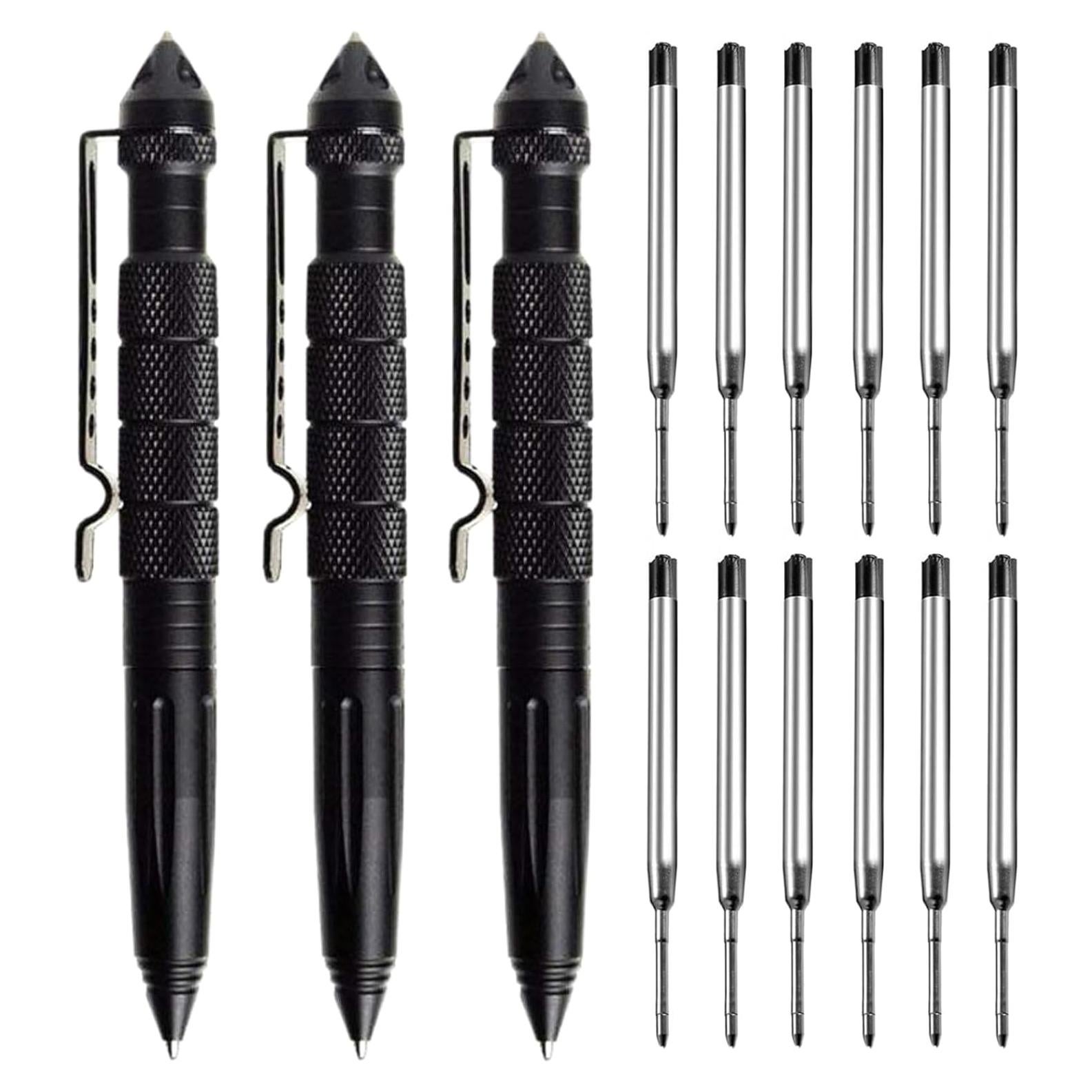 Bolígrafo Táctico RUISHYY con 3 Recargas Negras - Grado Militar