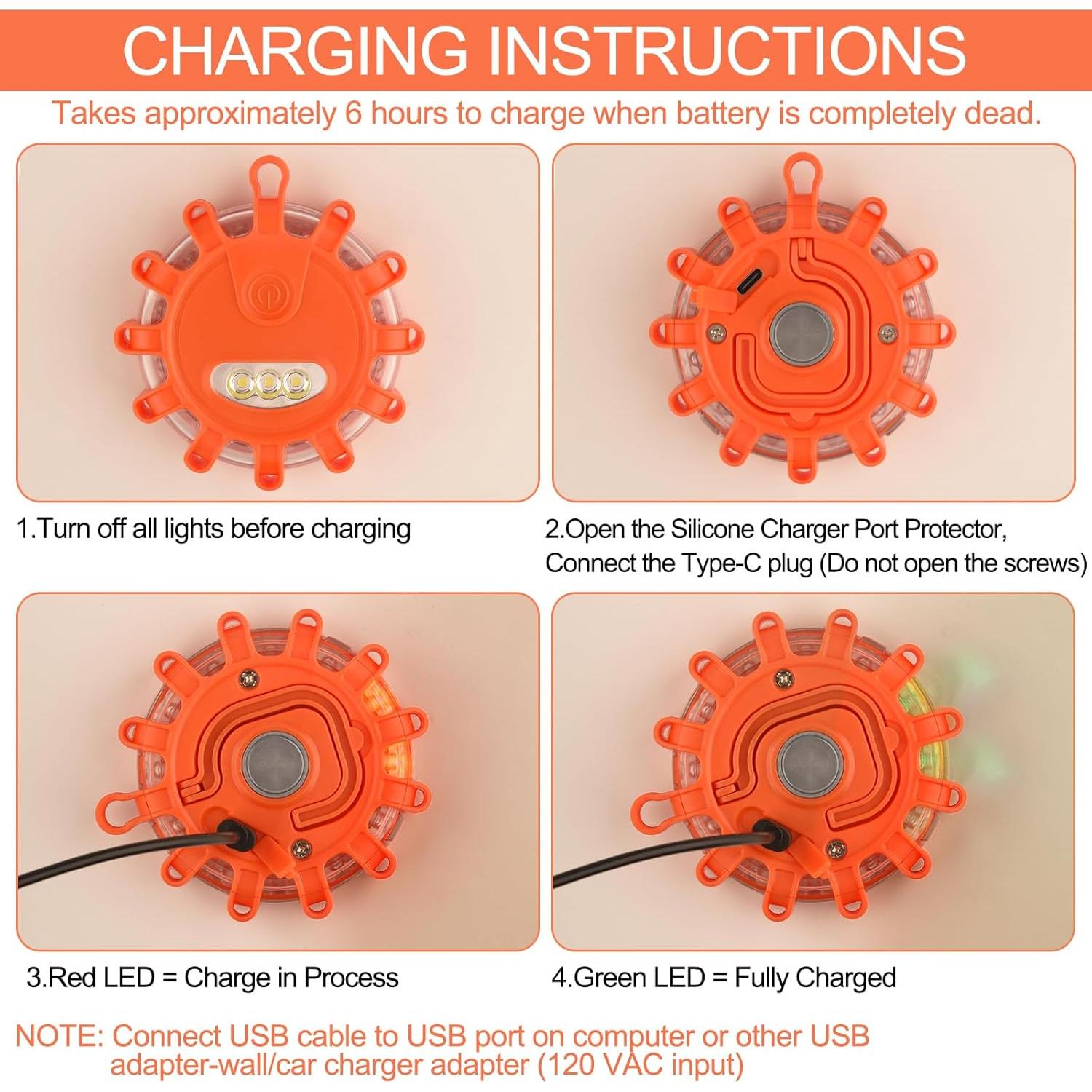 Luces de Emergencia VANCLE LED Recargables USB-C 4 Pcs Naranja