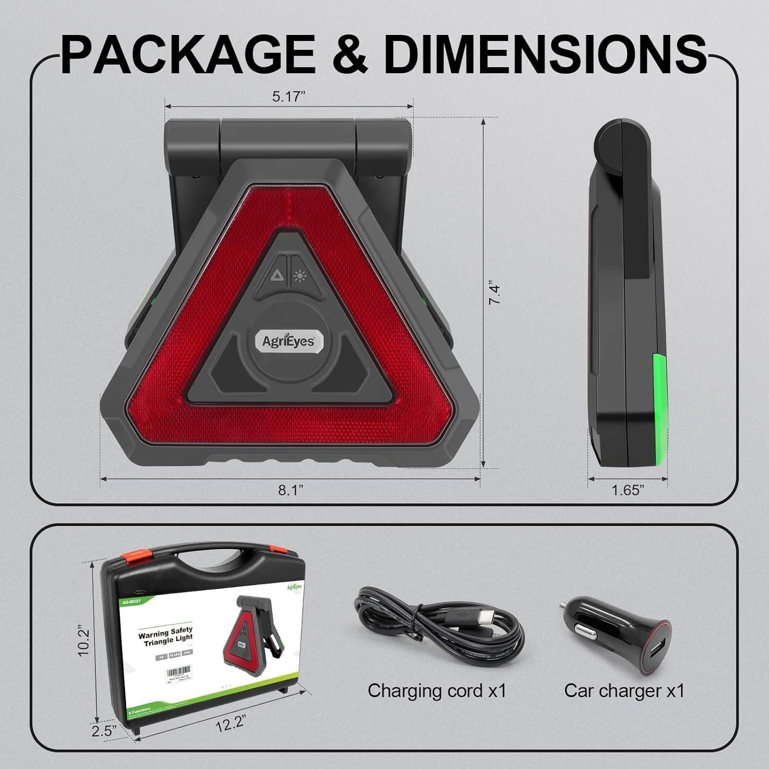 Luces de Triángulo de Emergencia Agrieyes LED Recargables USB-C