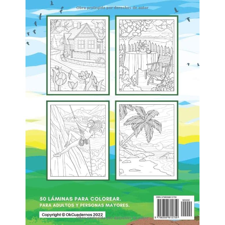 Libro de colorear Paisajes: 50 láminas para colorear adultos, niños y personas mayores | paisajes para colorear, animales y naturaleza | dibujos ... de vacaciones para adultos (Spanish Edition)