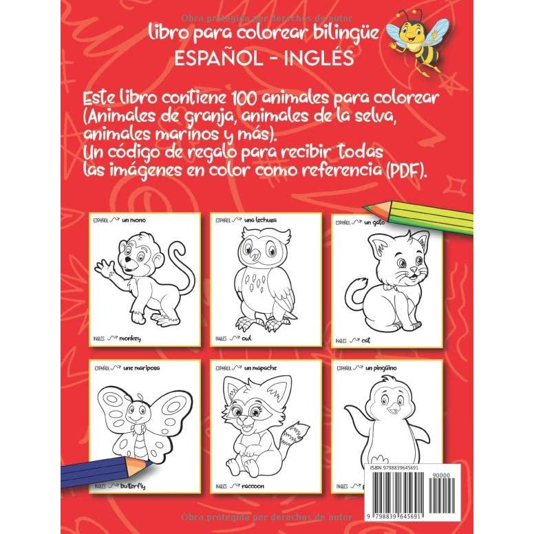 100 Animales Libro Para Colorear Bilingüe: Libro Educativo para Aprender Nombres de Animales en Español e Inglés (Libro colorear para niños a partir de 4 años) (Spanish Edition)