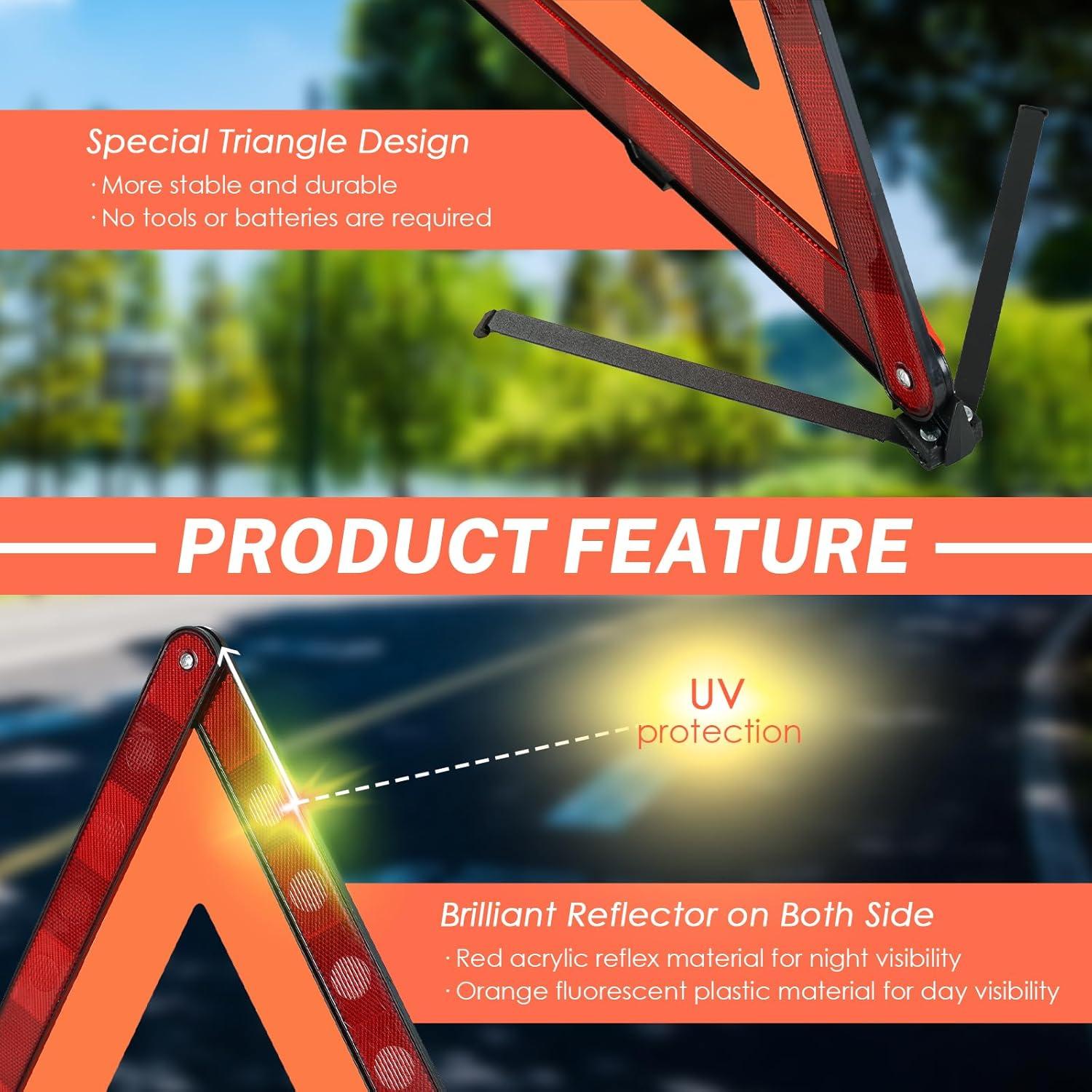 Kit de Triángulos de Advertencia NATGAI - Seguridad Vial 3 Pzas