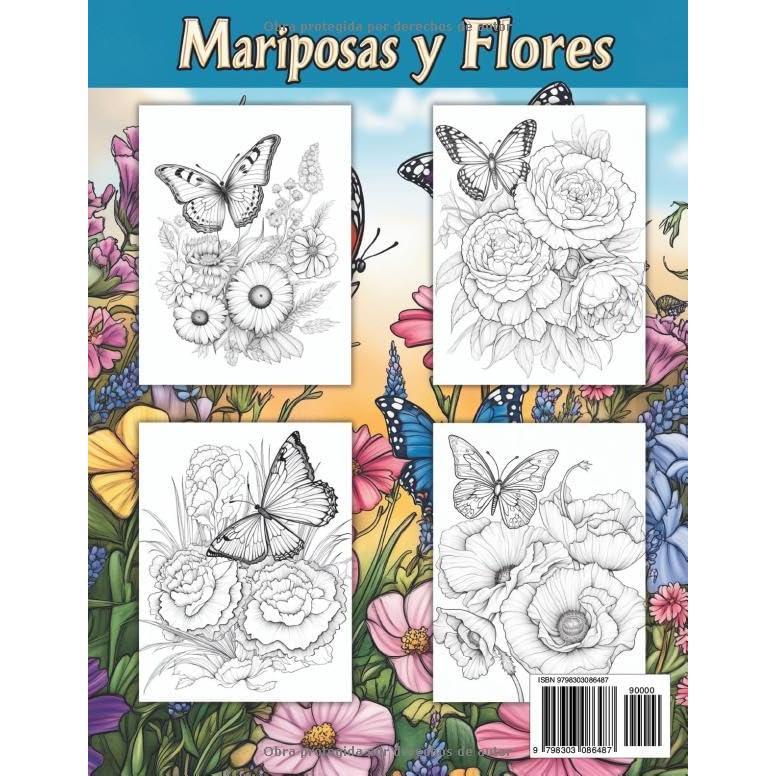 Mariposas y Flores: Libro de Colorear para Mujeres con Diseños Grandes y Relajantes (Spanish Edition)