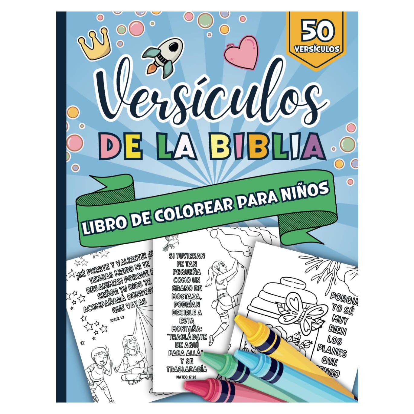 Versículos de la Biblia Libro de Colorear para Niños: 50 Bellas Ilustraciones Religiosas con Versos Bíblicos de las Sagradas Escrituras Fáciles de ... y Adolescentes Cristianos (Spanish Edition)