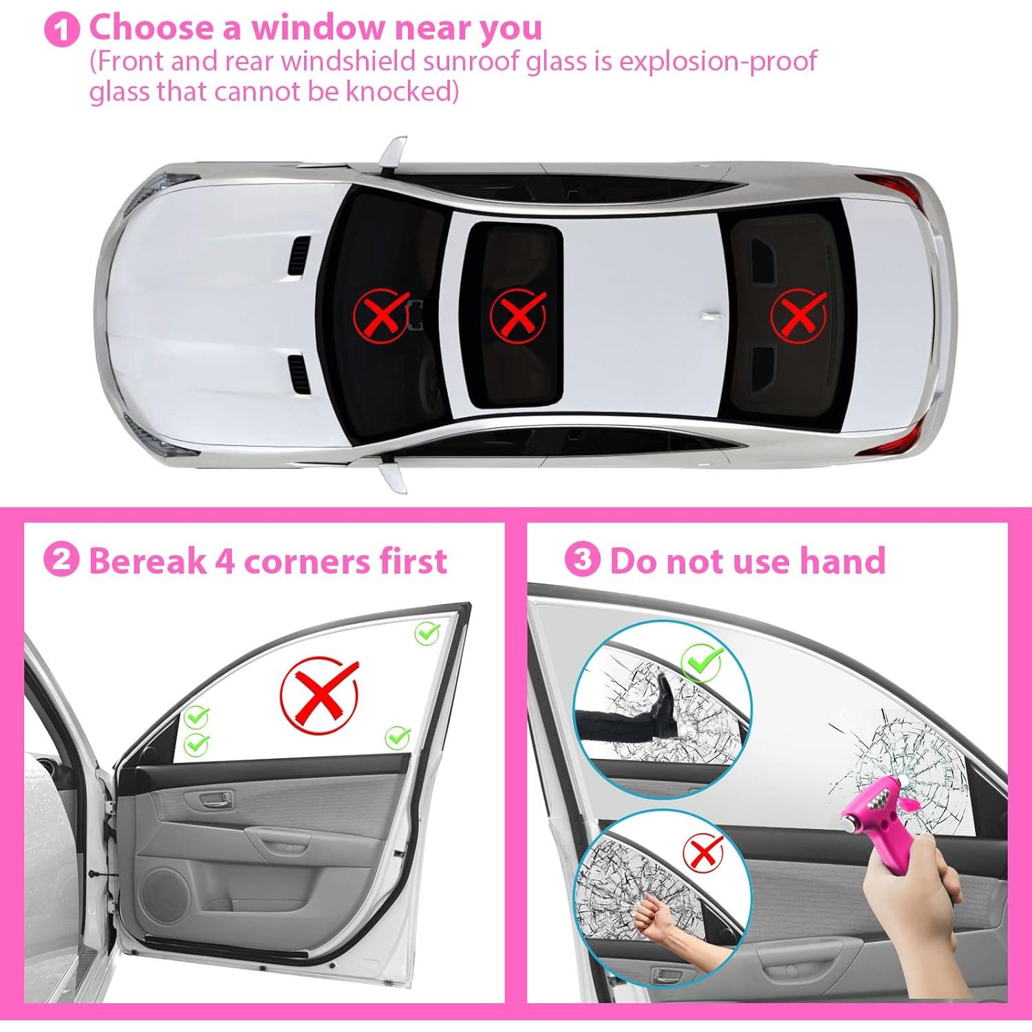 Martillo de Seguridad Yiader con Cortador de Cinturón - Rosa y Verde