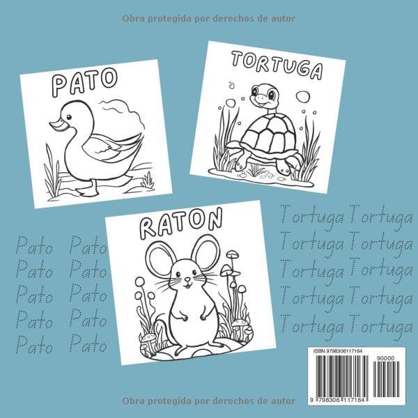 Libro para colorear de animales: libro de aprendizaje simple y divertido para niños (colorear y trazar letras): Un libro que entretiene a los niños ... con el trazado de palabras (Spanish Edition)