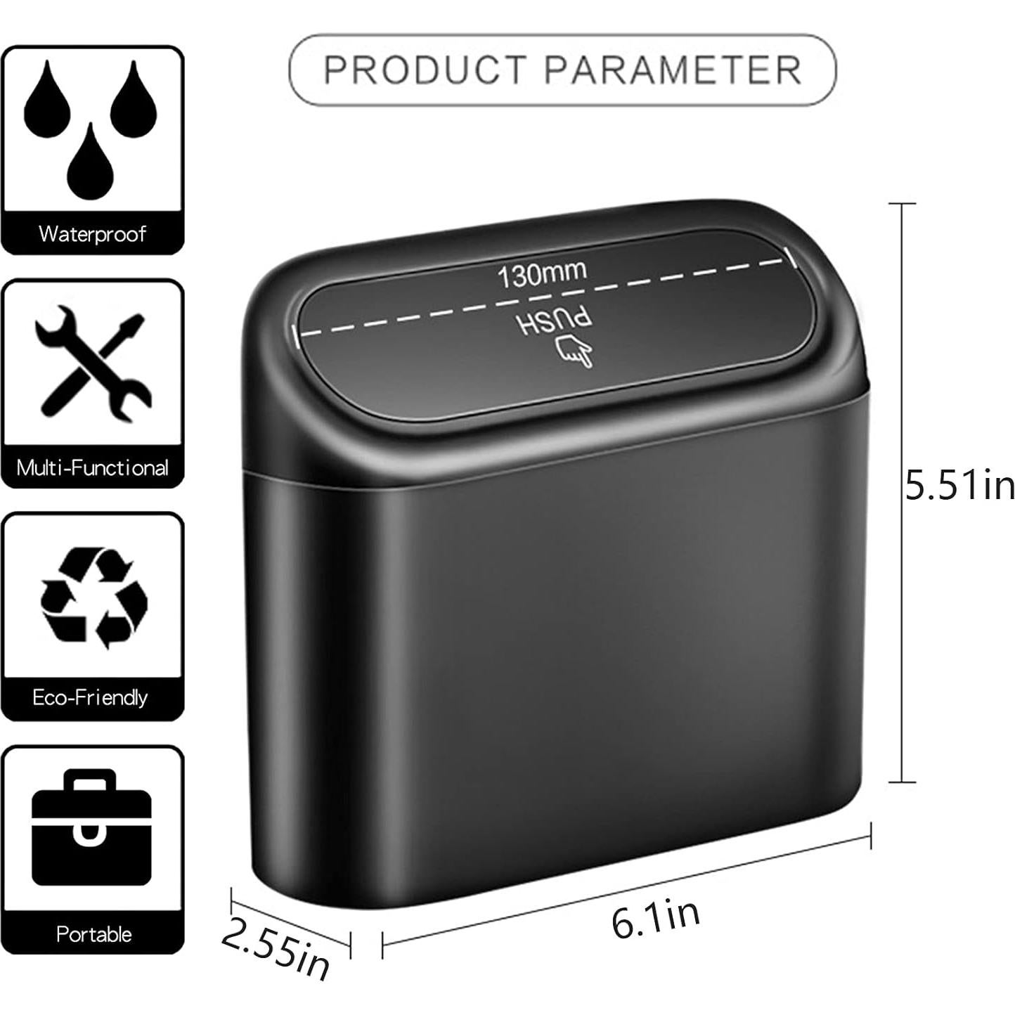 Bote de Basura para Auto SGLRT Mini Universal 2 Pcs Negro