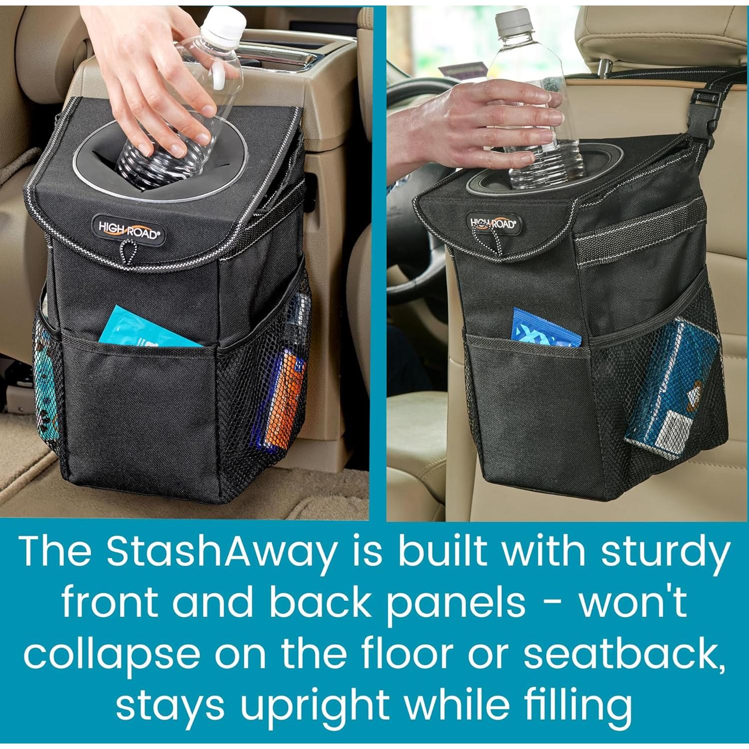 Basurero de Coche StashAway Talus Negro con Tapa de Goma