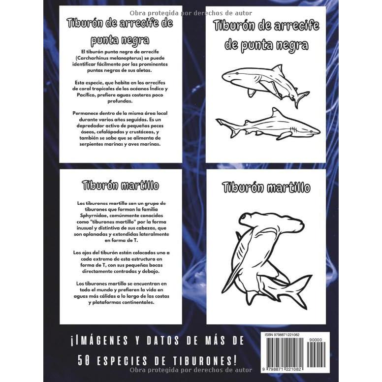 Tiburones: Hechos y Libro para Colorear: Libro de Datos Divertidos y Actividades de Colorear para Niños de 2 a 16 años (Spanish Edition)
