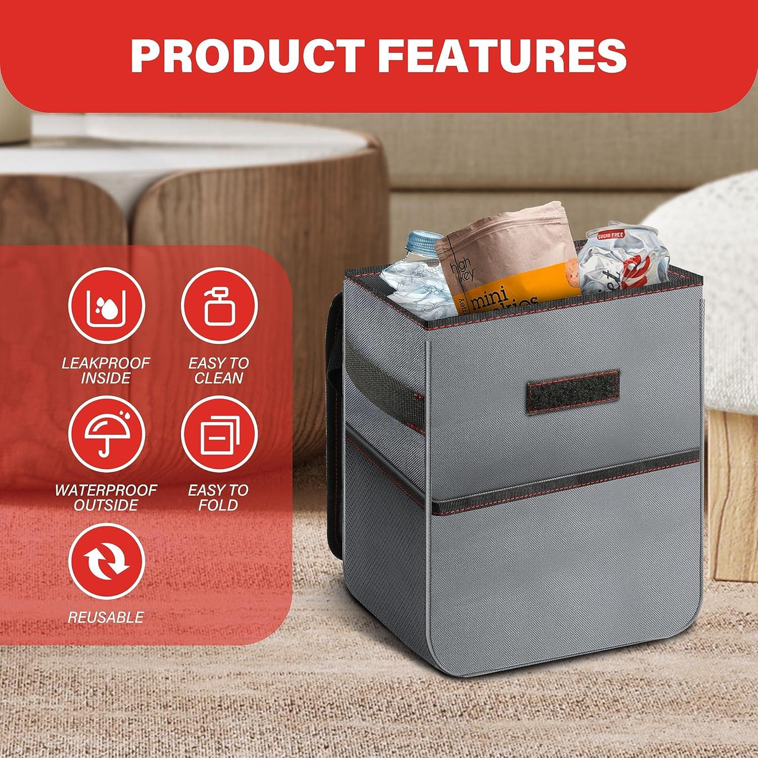 Basurero de Coche Simple Deluxe Plegable 7.57L Gris