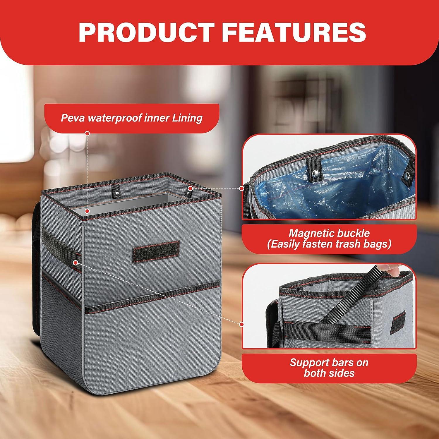 Basurero de Coche Simple Deluxe Plegable 7.57L Gris