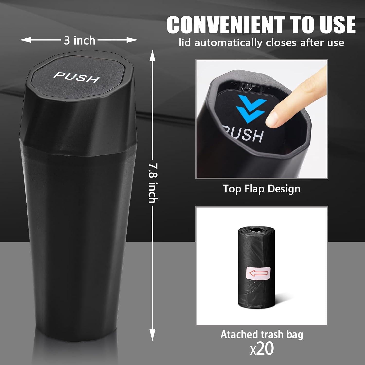 Bote de Basura para Auto SGLRT con Tapa y 40 Bolsas - Negro