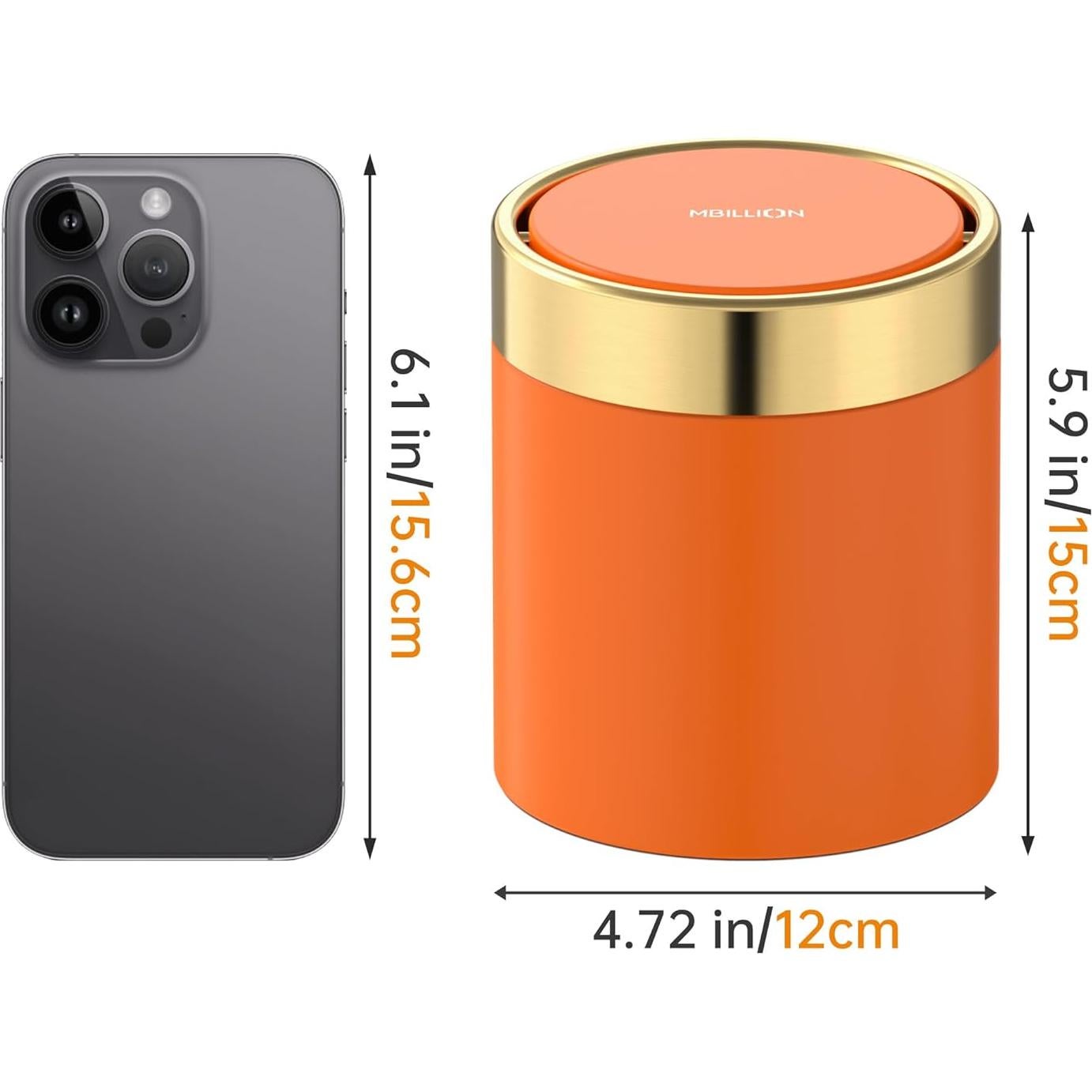 Mini Cubo de Basura Mbillion 1.5L Acero Inoxidable Tapa Abatible