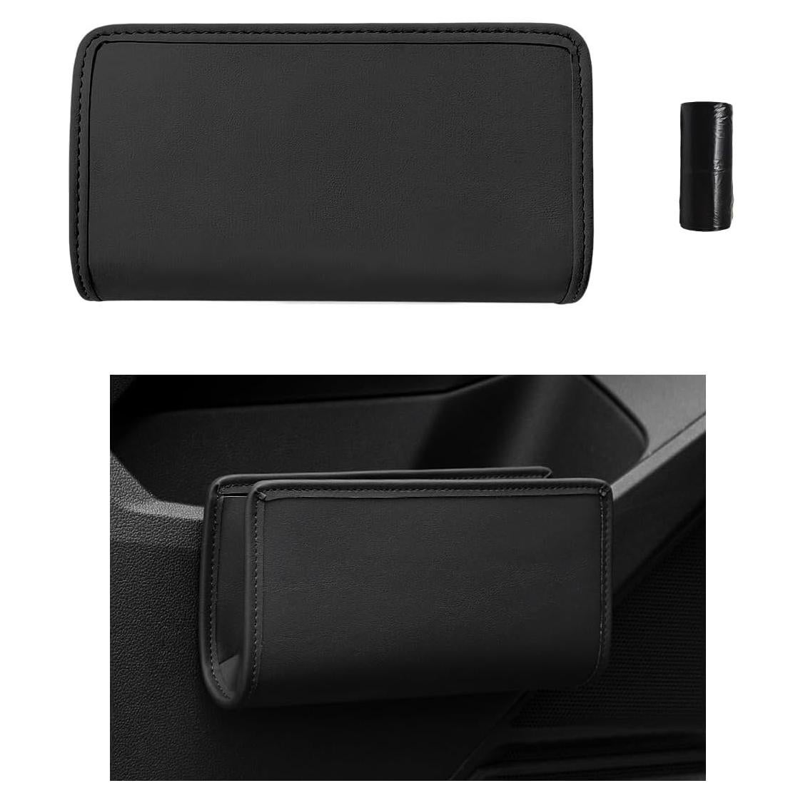 Basurero de Auto DXNQ Plegable de Cuero Negro 1.89L