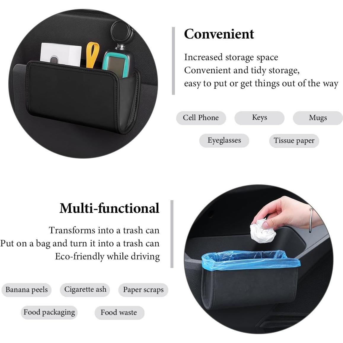 Basurero de Auto DXNQ Plegable de Cuero Negro 1.89L