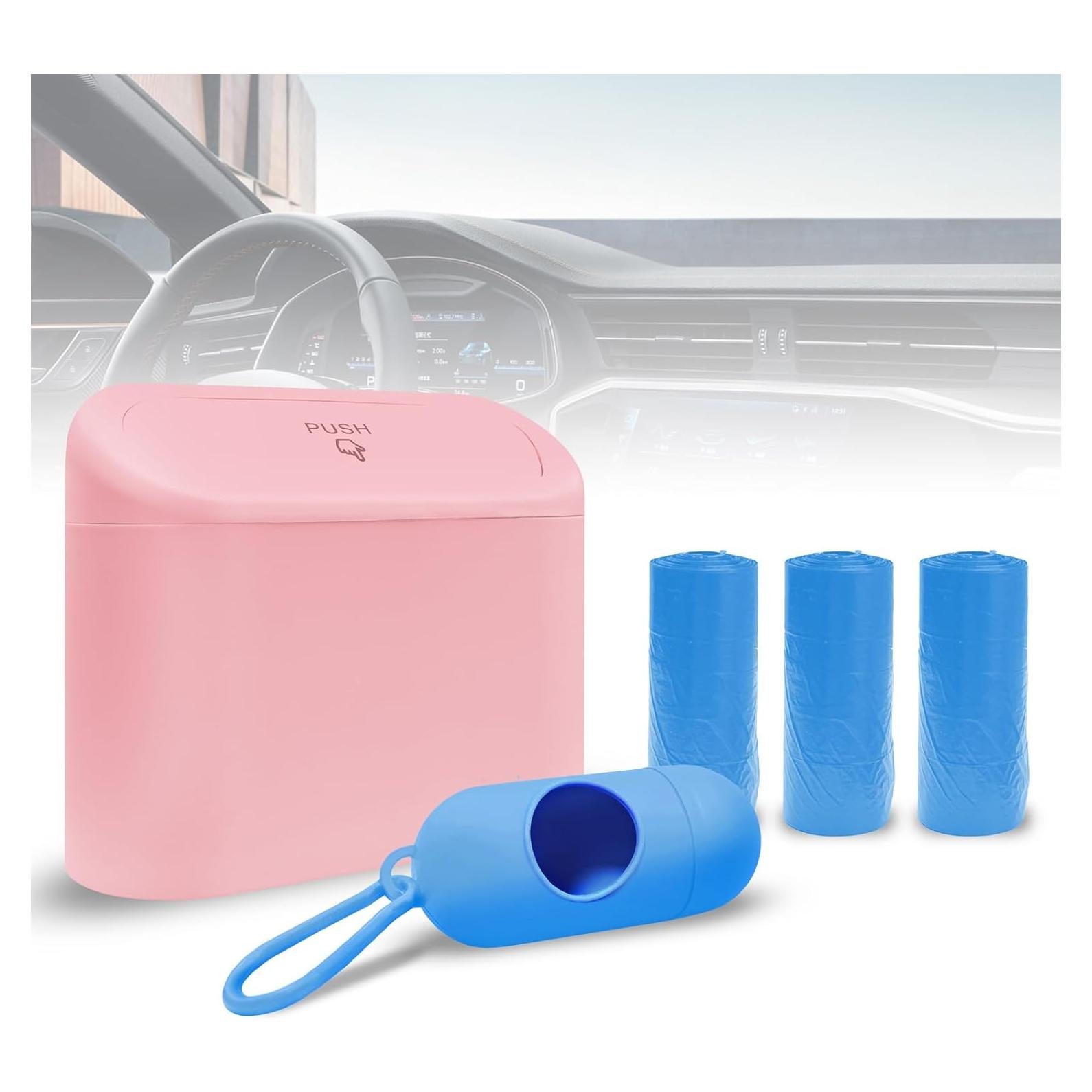 Basurero de Auto Touobaiili 1.2 Galones Rosa con 3 Rollos