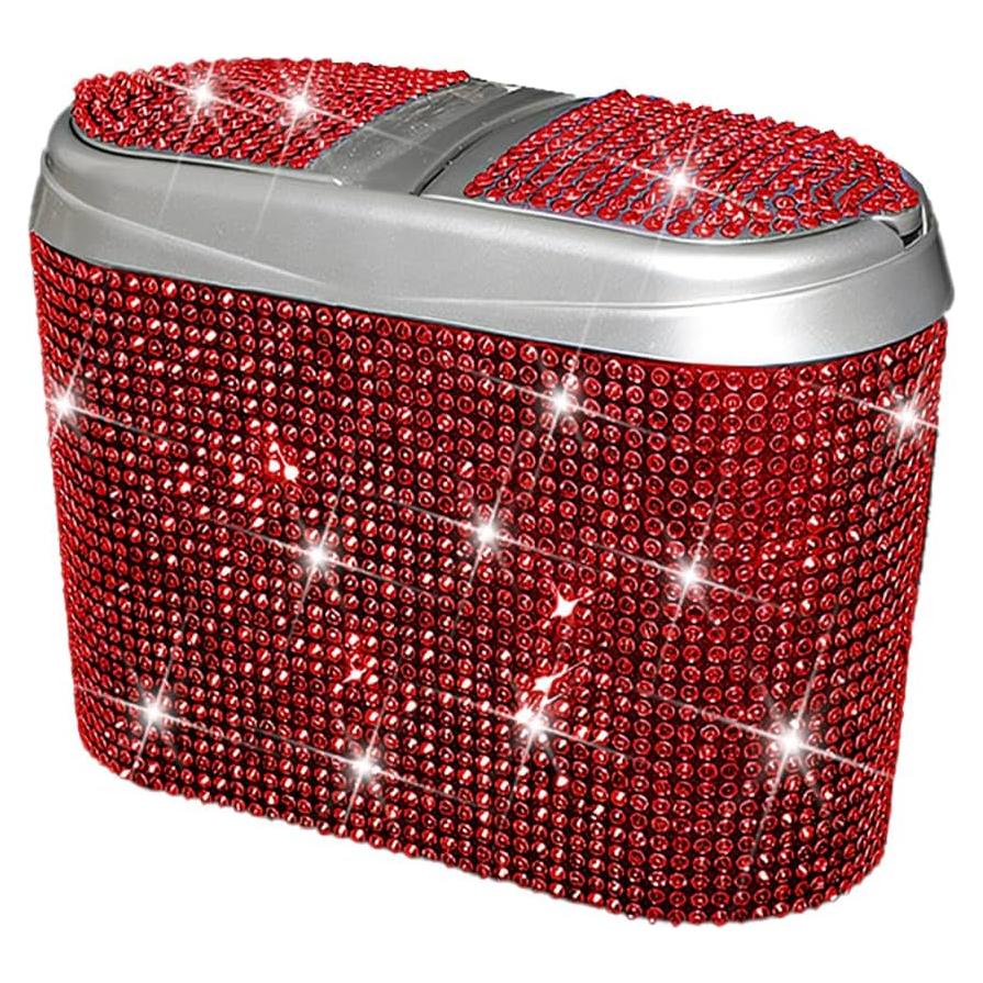 Bote de Basura para Auto Mandark con Tapa y Cristales Rojos