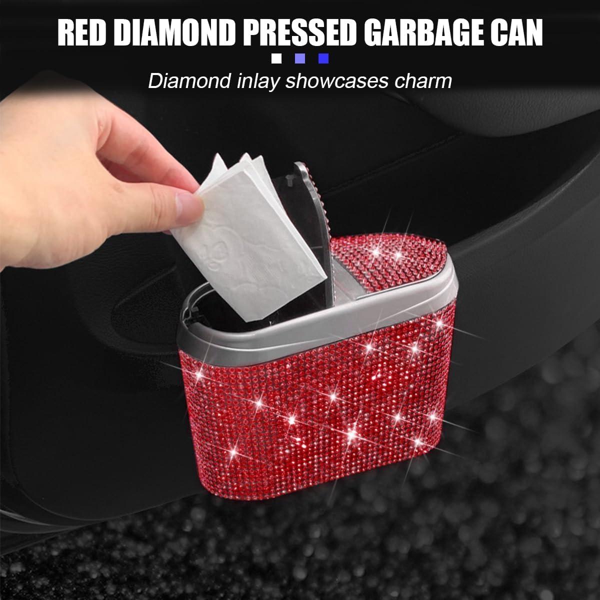 Bote de Basura para Auto Mandark con Tapa y Cristales Rojos