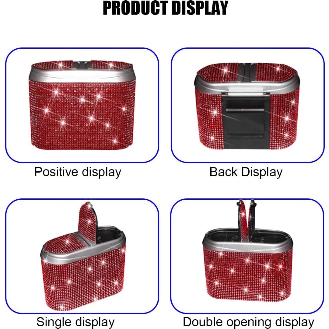 Bote de Basura para Auto Mandark con Tapa y Cristales Rojos