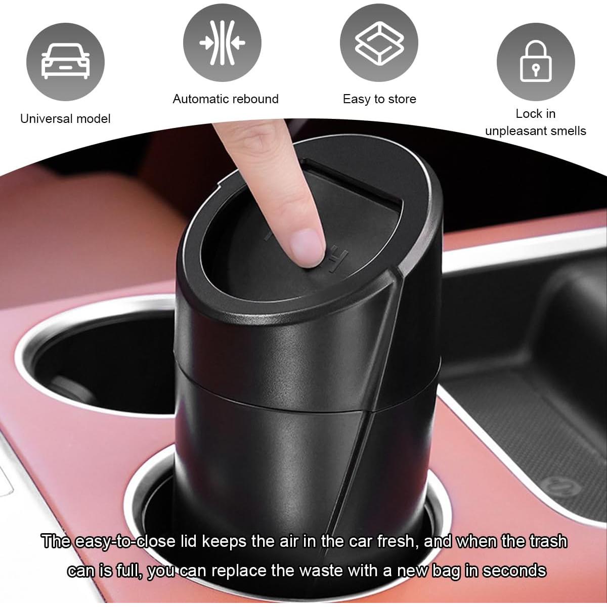 Basurero de Coche FSTURIOS Rosa con Tapa Abatible 1200ml