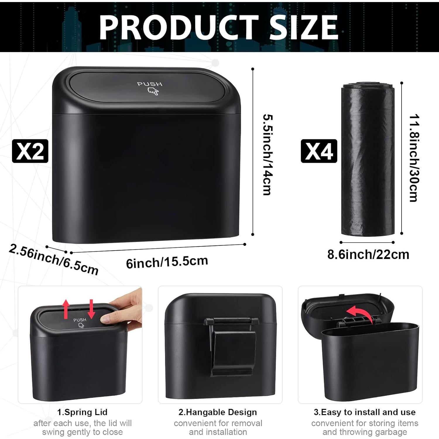 Basurero de Coche Tuanse 2 Pcs con 60 Bolsas a Prueba de Fugas