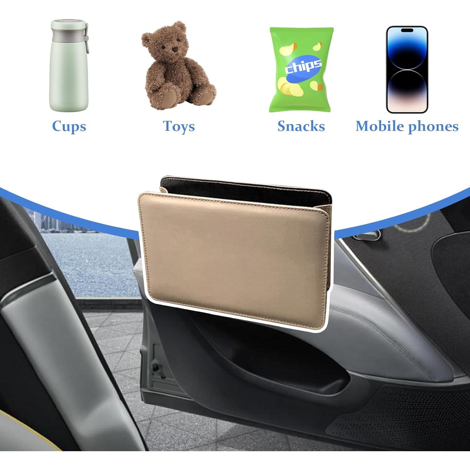 Basurero de Coche Augeny Plegable de Cuero Impermeable Beige
