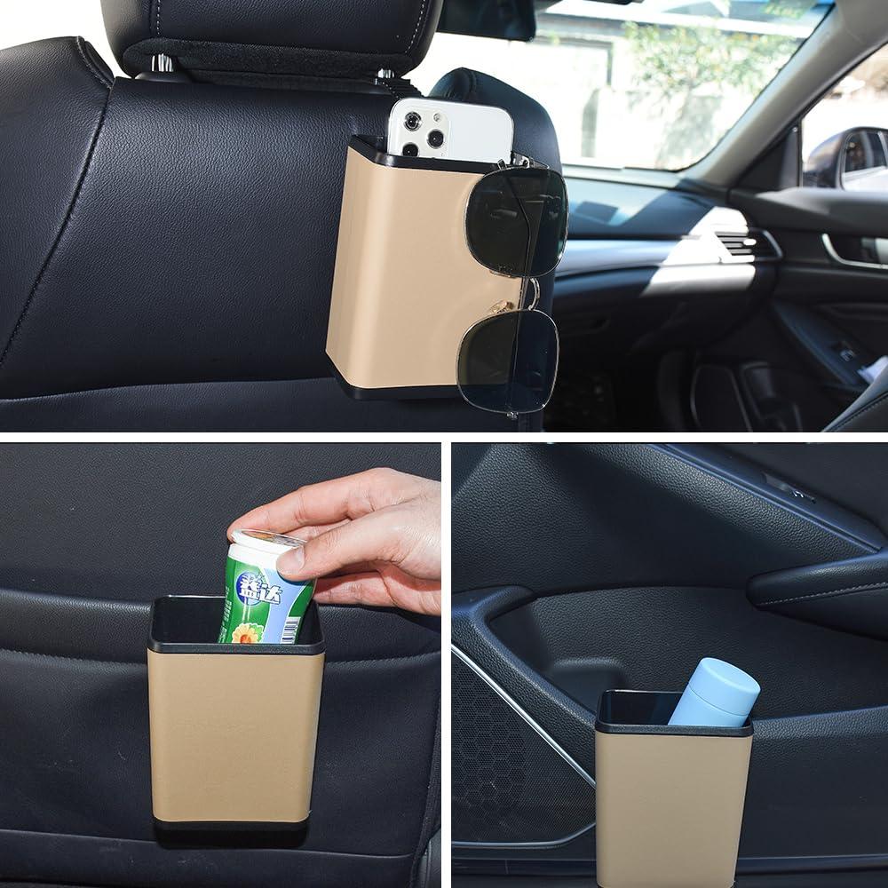 Mini Basurero de Coche AuMoHall Beige 10x6x14cm Multifuncional