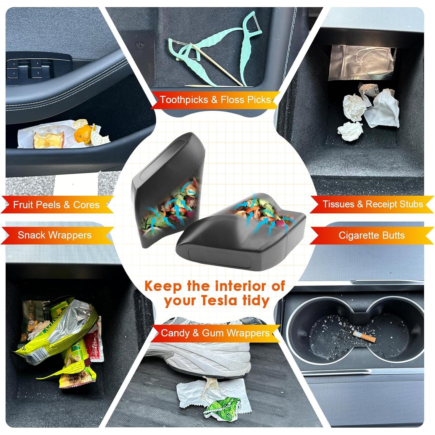 Basurero compacto para Tesla Model 3 y Y 2018-2024 con tapa