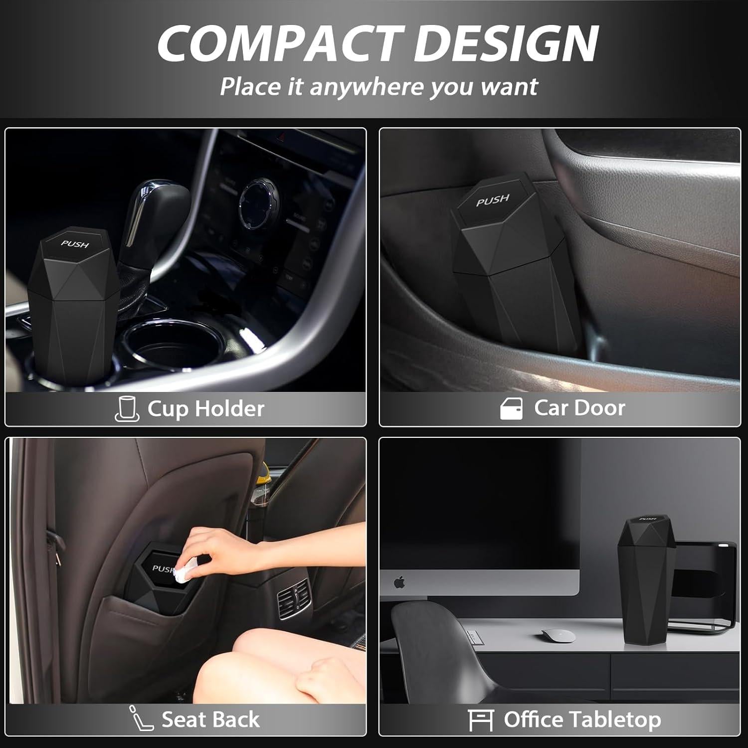 Basurero de coche con tapa XSGJC, paquete de 2, negro