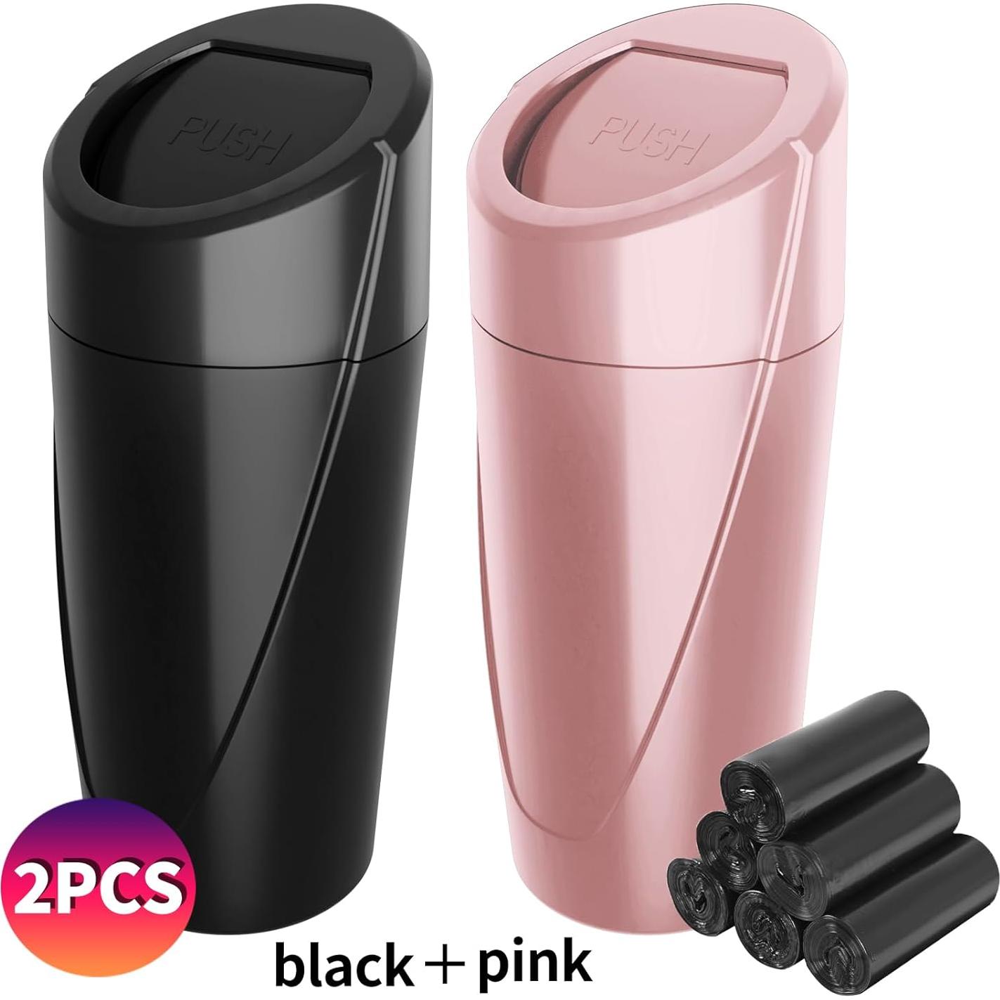 Basurero de Auto Compacto ABS Negro y Rosa con 90 Bolsas