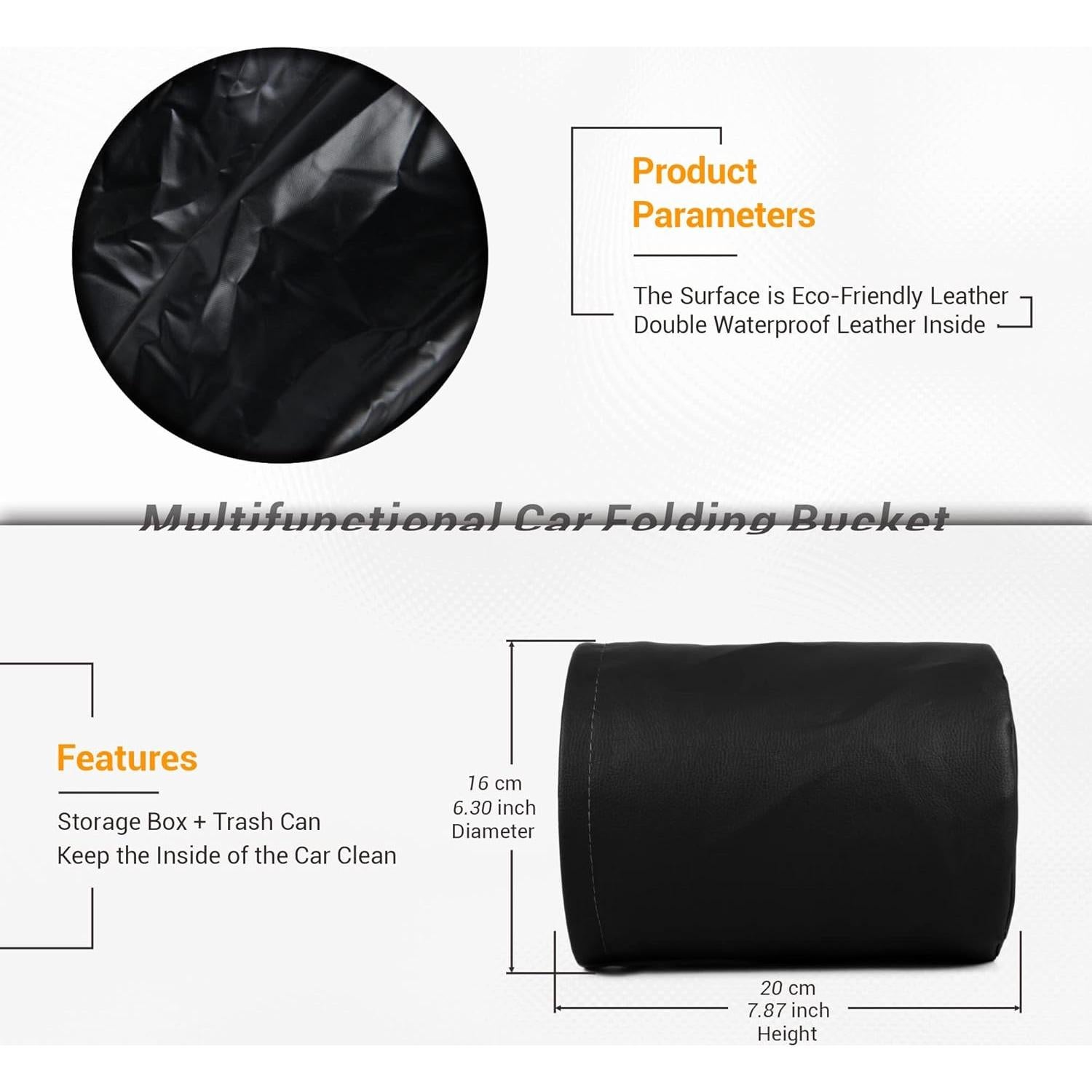 Basurero de Coche Plegable Ottdien Negro Impermeable 16x20cm