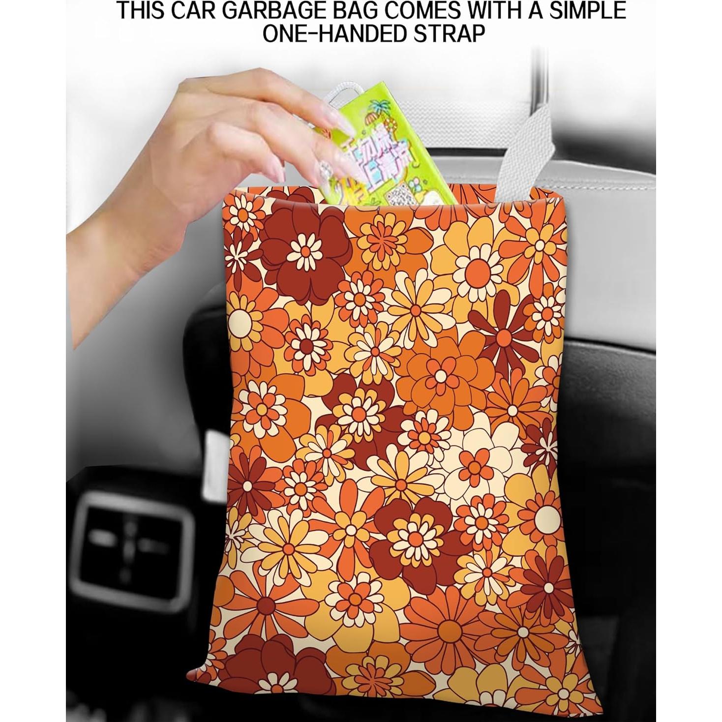 Basurero de Auto ANKVRP Colgante Ecológico Flores Naranjas