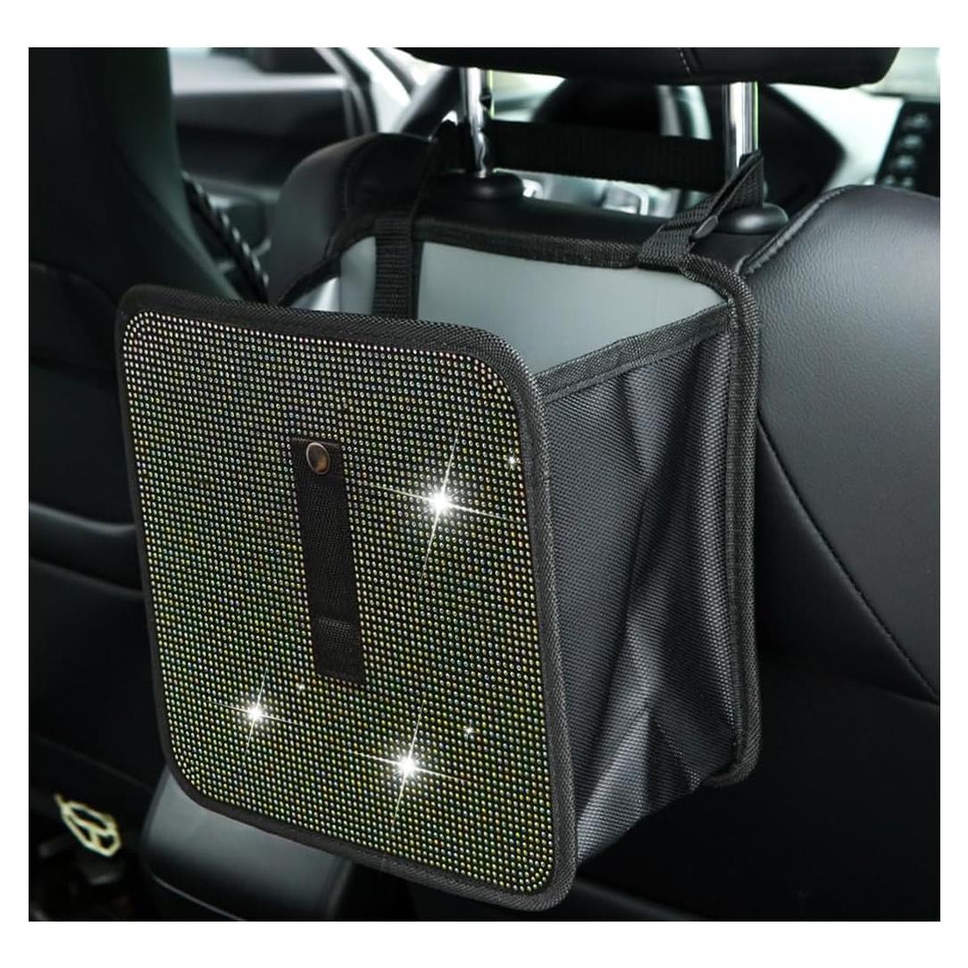 Basurero Plegable para Auto Ohleats 7L Impermeable Rhinestone