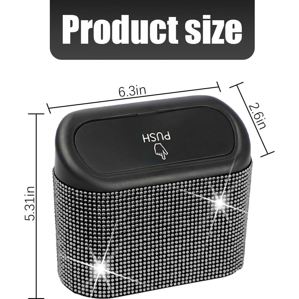 Basurero de Coche AICEL Negro con Tapa y Cristales de Rhinestone